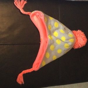 Pink gray and yellow polka dot hat